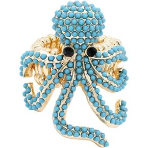Lavencious Octopus Design Rhinestones Stretch Statement Ring for Women Size for 7-9