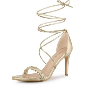 Allegra K Women's Woven Strap Lace Up Strappy Stiletto Heel Sandals in Kuwait