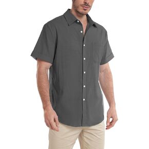TACQILI Men's Button Down Shirts Linen Short Sleeve Casual Regular Fit Shirt in Saudi Arabia