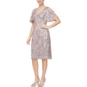 Alex Evenings Women's Short Cold Shoulder Flutter Sleeve Dress (Petite Regular)