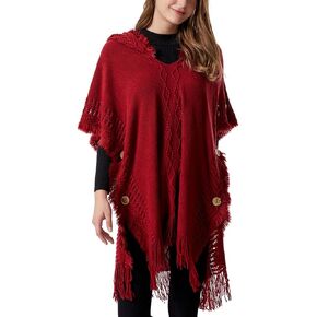 Honmmik Women's Poncho Sweater Dress Wrap Clothing Hooded Shawl Soft Cape Knitted Warm Striped Sweater in Saudi Arabia