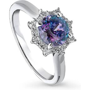 BERRICLE Sterling Silver Halo Purple Aqua Round Cubic Zirconia CZ Sunburst Promise Ring for Women, Rhodium Plated Size 4-10