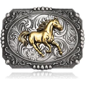 Antique Cross Horse Belt Buckle for Men, Running Horse Bull Cowboy Western Vintage Belt Buckle
