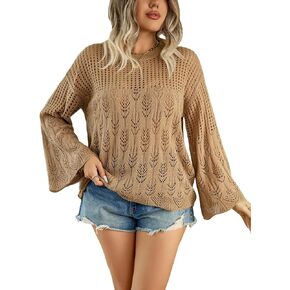 بلوفر نسائي من Verdusa بمقاس كبير وأكمام جرس وأكتاف منسدلة in Kuwait