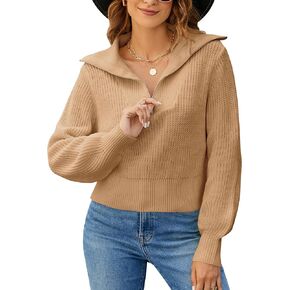 Blooming Jelly Womens Quarter Zip Pullover Sweaters Cropped V Neck Loose Fit Trendy Tops 2023 Casual Fall Sweater