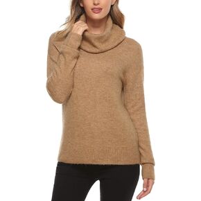 Woolicity Women's Cowl Neck Sweaters Long Sleeve Loose Fitting Ribbed Cozy Soft Casual Turtleneck Pullover Tops Camel