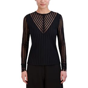 سترة نسائية BCBGMAXAZRIA برقبة دائرية وشريط شفاف على شكل حرف V