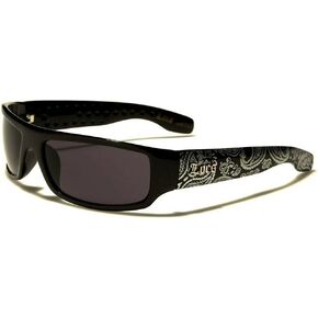 Locs Paisley Bandana Print Slim Rectangular Retro Wrap Around Sunglasses (Glossy Black & Black Bandana Frame, Black Lenses), One Size Fits Most