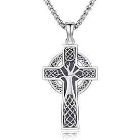 DOTBJ Celtic Knot Cross Necklace for Men Women, Classic Sterling Silver Irish Cross Pendant Jewelry Gift.