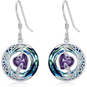 TOUPOP Earrings for Women Moon Star Earrings Heart Birthstone Eearring For Women Half Moon Pendant Sterling Silver Birthday Gift With Blue Crystal Mother's Day Jewelry Gifts for Wife Girlfriend Mom Daughter