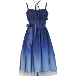 Sweet Lolita Gradient Starry Sky Deep Blue Girl Sleeveless Long Dress
