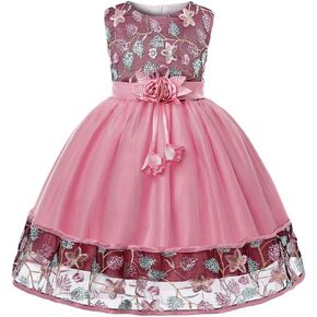 KILO&METERS Embroidery 3D Flower Girl Dress Tulle Lace Formal Party Baby Dress 3M-9T