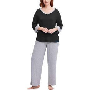 GYS Bamboo Pajamas for Women Soft 3/4 Sleeve Pajama Set V Neck Sleep Lounge Set Sleepwear