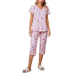 X-Image Pajamas Set for Women Lounge Wear Sets Short Sleeve Top and Capri Pants 2 Piece Outfits Casual PJ Sets S-XXL