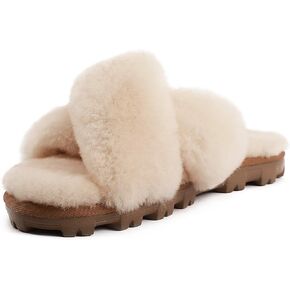 شبشب WaySoft من جلد الغنم الأسترالي الأصلي ذو شريط متقاطع، شبشب فرو شيرلينغ رقيق غامض للنساء للاستخدام الداخلي والخارجي in Kuwait