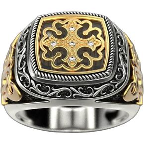 خاتم متقاطع للرجال، خاتم الأزهار المسيحية الصليب الديني خاتم خمر منقوش زهرة خاتم الهيب هوب كريستال الصليب الدائري الرجال الشرير الصليب Signet خاتم المجوهرات هدية عيد الأب الملحقات in Kuwait