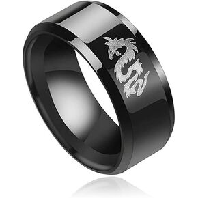 Xusamss Punk Rock Plated Black Stainless Steel Animal Dragon Totem Smooth Ring