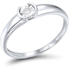 Santuzza 10K Solid Gold Solitaire Miracle Plate Genuine Diamond Ring for Women