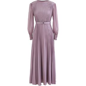 CHICWISH Women's Lilac/Yellow/Dark Green/Tan Full Pleated Belted Maxi Dress