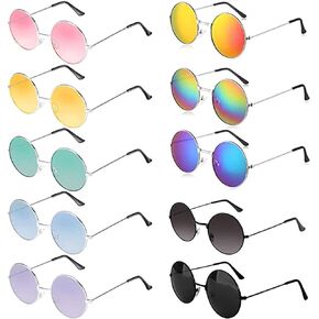 AMind4U 10Pairs Hippie Sunglasses 70s Glasses Vintage Hippie Glasses Colored Round Glasses for Women