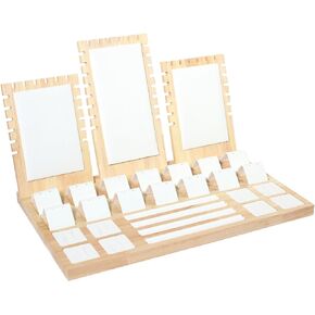 Wooden Jewelry Display Stand Set Pendant Necklace Display Holder Ring Earrings Bracelet Tabletop Storage Organizer Stand Set Combination for Show (Black)