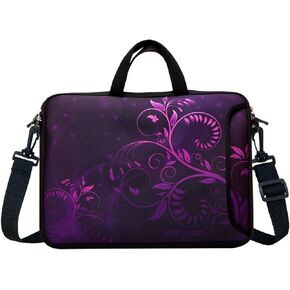 14-Inch Neoprene Laptop Shoulder Messenger Bag Case Sleeve for 13 13.3 14 14.1" Inch Notebook/Chromebook (Purple Flower)