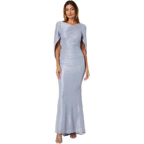 Betsy & Adam Women's Long Metallic Crinkle Drape Back Dress