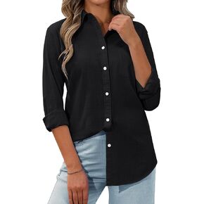 siliteelon Womens Button Down Shirt Linen Button Up Shirts for Women Long Sleeve Dress Shirt Collared Blouse Tops Tunics