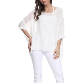 Nicetage Bohemian Floral Chiffon Blouse Casual Batwing Blouse Hippie Semi Sheer Loose Tops