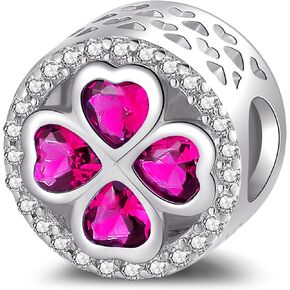 ZOEXUE Birthstone Lucky Clover Charms 925 Sterling Silver Love Heart Openwork Bead for Charm Bracelets and Necklaces with 5A Cubic Zirconia, Birthday Mothers Day Jewelry Gifts Women Girls