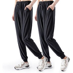 2 Pack Womens Jogger Pants with Pockets Soft Tapered Joggers Sweatpants for Women Drawstring Lounge Pants