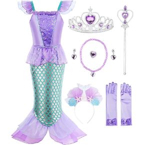 Uhdear Girls Princess Mermaid Dress Up Costume with Accessories