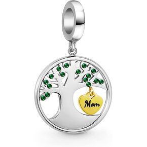 Family Tree of Life Bead Charms for Bracelets | Christmas Birthday Gifts for Mom Grandma Aunt Niece Sister Nana Family Engraved on Gold Plated Heart