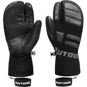 KUTOOK Ski Mittens Three Fingers Thermal 3M Thinsulate Waterproof Snowboard Gloves Winter for Cold Weather Snowmobile