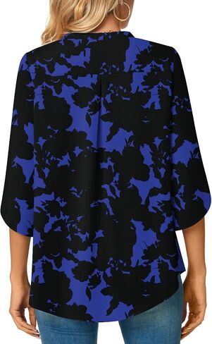 Aodemo Womens Summer 3/4 Sleeve Chiffon Blouse Dressy Top V-Neck Loose Tunic Casual Cute Work Shirt in Saudi Arabia
