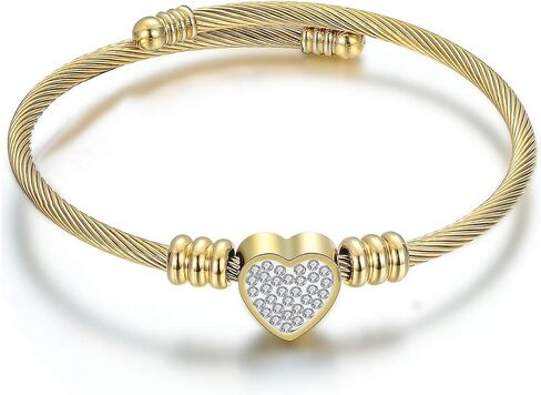 Homelavie أساور أساور للنساء الفولاذ المقاوم للصدأ كريستال القلب كابل الملتوية الإسورة الكفة الإسورة الأزياء والمجوهرات للفتيات الرجال الأولاد in Kuwait