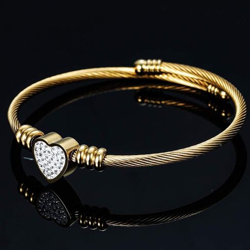 Homelavie أساور أساور للنساء الفولاذ المقاوم للصدأ كريستال القلب كابل الملتوية الإسورة الكفة الإسورة الأزياء والمجوهرات للفتيات الرجال الأولاد in Kuwait