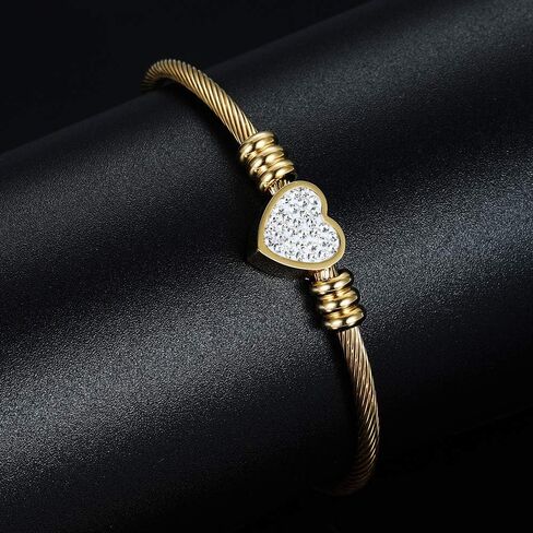 Homelavie أساور أساور للنساء الفولاذ المقاوم للصدأ كريستال القلب كابل الملتوية الإسورة الكفة الإسورة الأزياء والمجوهرات للفتيات الرجال الأولاد in Kuwait