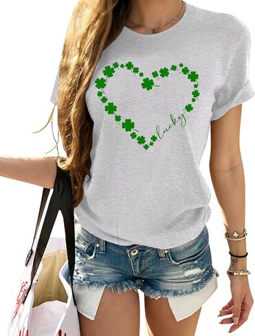 Woffccrd Womens Love Heart Shirts Short Sleeve Valentine's Day Crewneck Colorful Heart Graphic Tees Tops in Kuwait