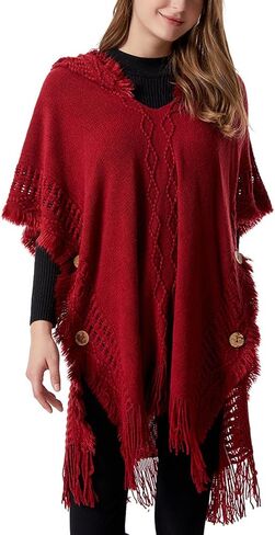 Honmmik Women's Poncho Sweater Dress Wrap Clothing Hooded Shawl Soft Cape Knitted Warm Striped Sweater in Saudi Arabia