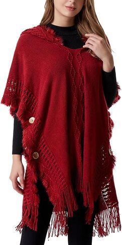 Honmmik Women's Poncho Sweater Dress Wrap Clothing Hooded Shawl Soft Cape Knitted Warm Striped Sweater in Saudi Arabia