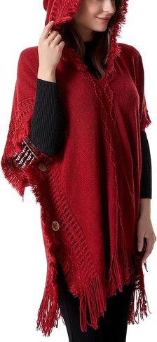 Honmmik Women's Poncho Sweater Dress Wrap Clothing Hooded Shawl Soft Cape Knitted Warm Striped Sweater in Saudi Arabia