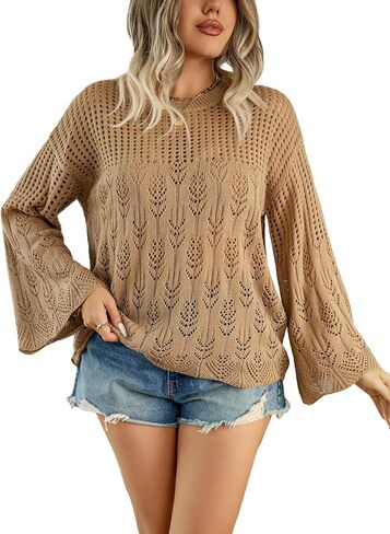 بلوفر نسائي من Verdusa بمقاس كبير وأكمام جرس وأكتاف منسدلة in Kuwait