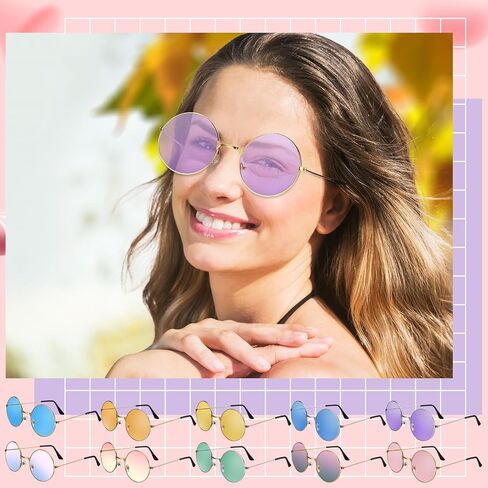 Kanayu 50pairs Round Hippie Sunglasses Packs Circle Colored Lens Sunglasses Retro 60s 70s Style Glasses Eyewear for Women Men in Saudi Arabia