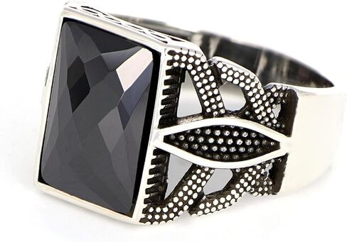 Genuine Facet Cut Black Zircon Stone Mens Silver Ring 925 Sterling Silver Signet Ring for Men Sterling Silver Pinky Ring Gift for Men Gift for Dad in Kuwait