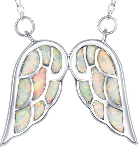 قلادة جناح الملاك من الفضة الاسترليني للنساء - قلادة ملاك على شكل قلب - قلادة أوبال بيضاء وردية أو زرقاء مقلدة للنساء - هدايا ذات مغزى للنساء - قلادة الملاك الحارس in Kuwait