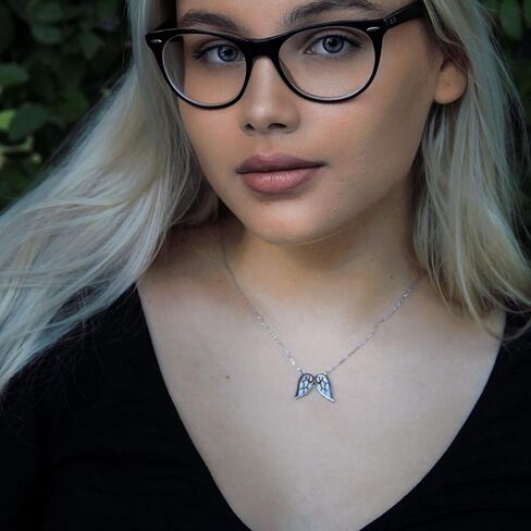 قلادة جناح الملاك من الفضة الاسترليني للنساء - قلادة ملاك على شكل قلب - قلادة أوبال بيضاء وردية أو زرقاء مقلدة للنساء - هدايا ذات مغزى للنساء - قلادة الملاك الحارس in Kuwait