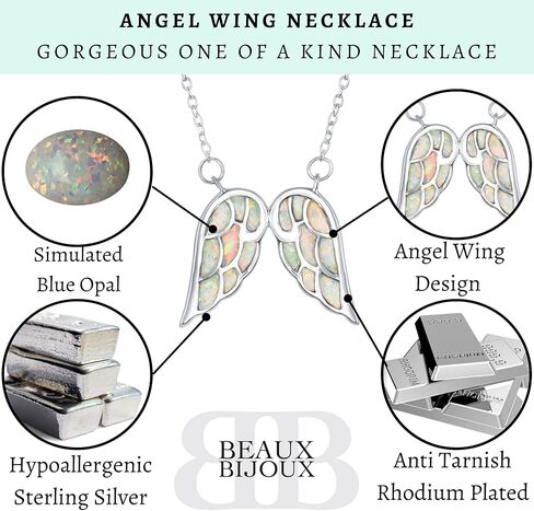 قلادة جناح الملاك من الفضة الاسترليني للنساء - قلادة ملاك على شكل قلب - قلادة أوبال بيضاء وردية أو زرقاء مقلدة للنساء - هدايا ذات مغزى للنساء - قلادة الملاك الحارس in Kuwait