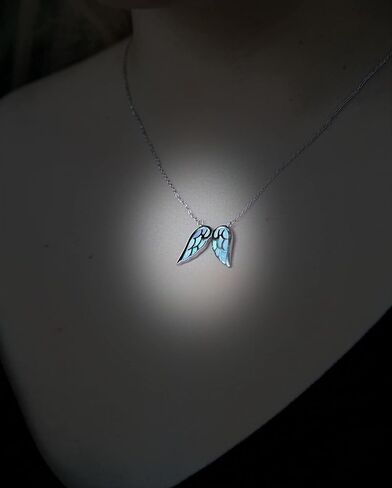 قلادة جناح الملاك من الفضة الاسترليني للنساء - قلادة ملاك على شكل قلب - قلادة أوبال بيضاء وردية أو زرقاء مقلدة للنساء - هدايا ذات مغزى للنساء - قلادة الملاك الحارس in Kuwait