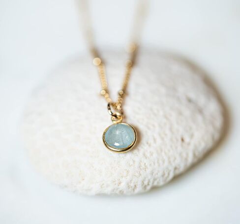 Natural Minimalist Aquamarine Gemstone Necklace - Suspended on 14k Gold Filled Satellite Chain in Saudi Arabia